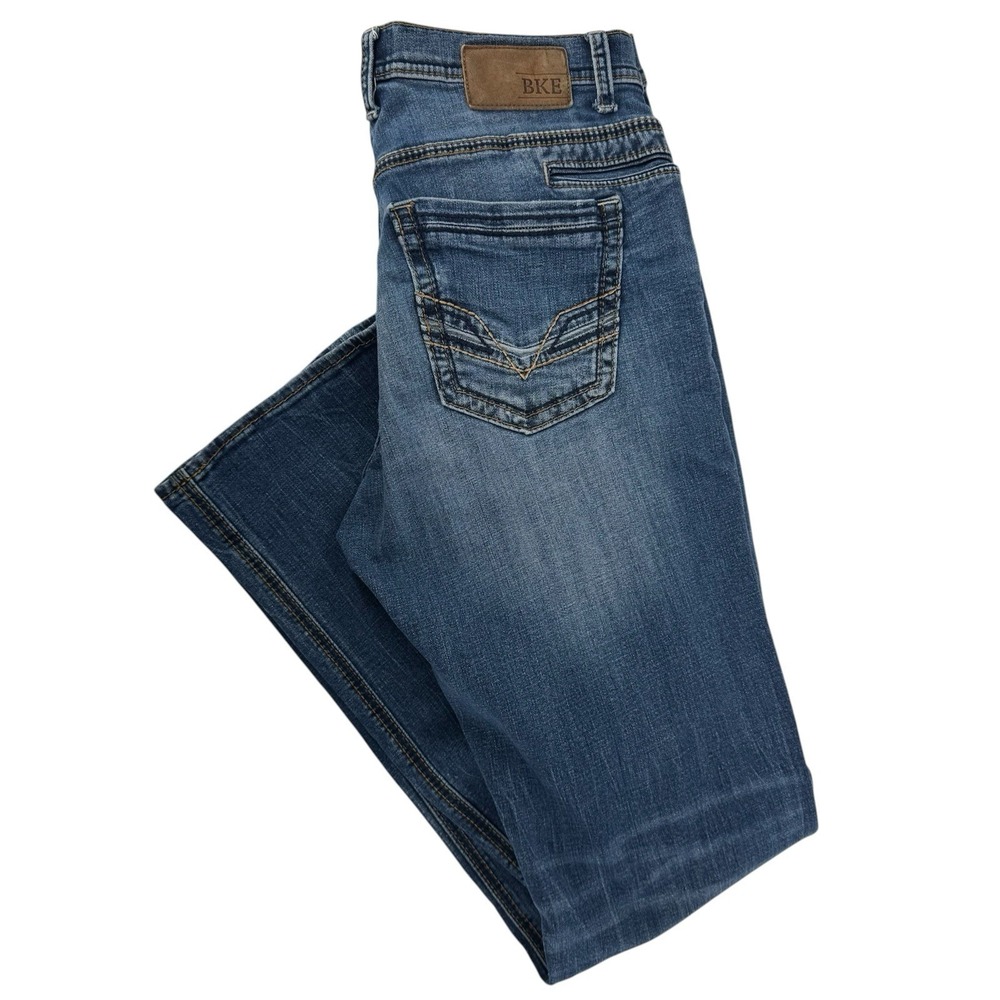 BKE Nolan Jeans Mens 33L Blue Straight Leg Medium‎ Wash Low Rise Denim